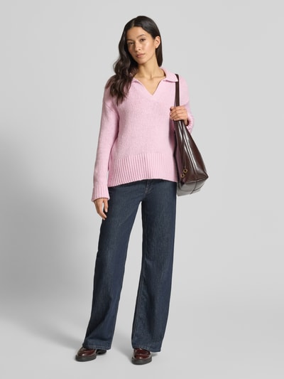 Fynch-Hatton Strickpullover mit V-Ausschnitt Hellrosa 1