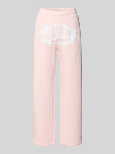 Produktfoto, hellrosa Straight Leg Sweatpants mit Logo und elastischem Bund aus Baumwoll-Mix von Review, strukturierte Oberfläche