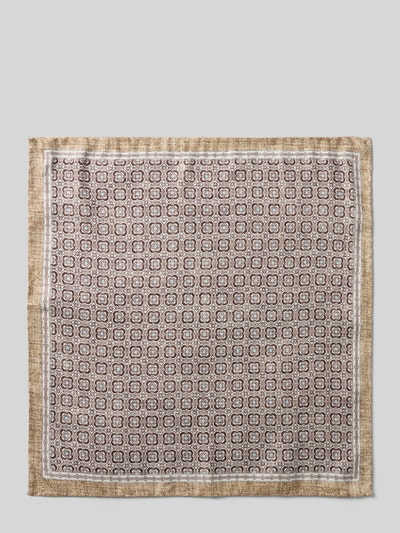 Produktfoto, Einstecktuch aus reiner Seide mit Allover-Print von Verugia, rechteckige Passform, wendbares Design, 30 cm x 30 cm, braun-beige Muster.