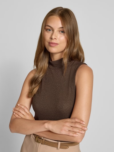 Rich & Royal Schimmerndes Top aus Viskose-Mix mit Stehkragen Dunkelbraun 3