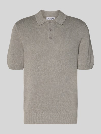 Produktfoto, Regular Fit Poloshirt aus Baumwoll-Leinen-Mix von JAKE*S STUDIO MEN in Strick-Optik mit Polokragen, kurzärmelig, gerippte Abschlüsse, beige melierte Textur.