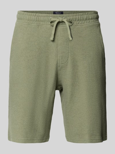 Produktfoto, Sweatshorts mit elastischem Bund von MCNEAL, Herren, Elastischer-Material-Mix, Gerade Passform, Tunnelzug, Strukturmuster, Eingriff- und Gesäßtaschen, Bundweite bei Größe M 43 cm, Innenbeinlänge 21 cm, grün, grobe Textur