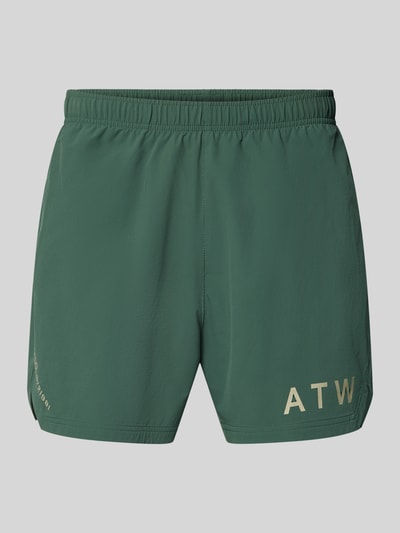 Produktfoto, Shorts mit elastischem Bund von HALO in Grün mit Label-Print, Material-Mix mit Stretch-Anteil, Regular Fit, sichtbare Struktur