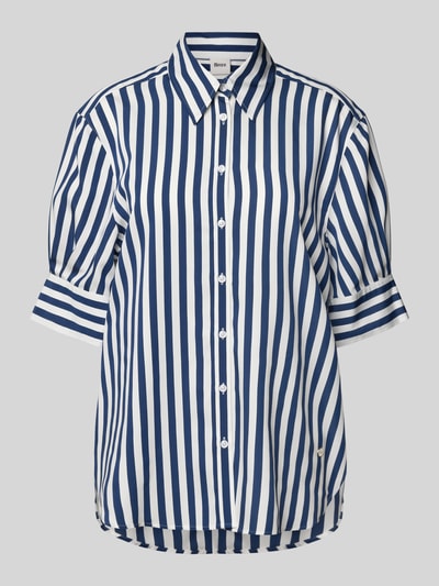 Brax Relaxed fit overhemdblouse van viscosemix met 1/2-mouwen, model 'Vic' Marineblauw - 2