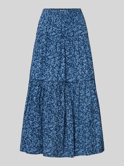 Produktfoto, Maxirok uit puur katoen Model 'Sunset' van LOLLYS LAUNDRY, A-lijn in blauw met witte bloemenprint, gesmokte band, plooien, bandwijdte maat S 35 cm, totale lengte maat S 94 cm