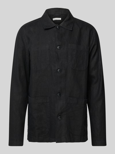 Knowledge Cotton Apparel Overhemdjack van linnen met opgestikte steekzakken Zwart - 2