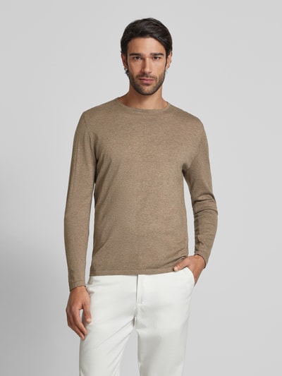 Christian Berg Men Regular Fit Strickpullover aus reiner Baumwolle mit Rundhalsausschnitt Taupe Melange 4