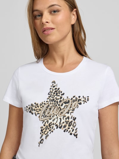 Liu Jo White T-shirt met labelprint en siersteentjes Wit - 3