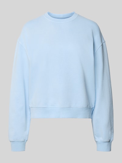 Produktfoto, Oversized Sweatshirt mit gerippten Abschlüssen Modell 'SAVAN' von Samsøe Samsøe, jasnoniebieska bawełna, okrągły dekolt
