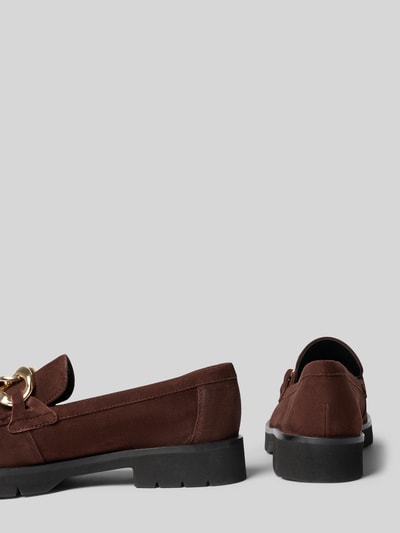 Produktfoto, Loafer aus echtem Leder mit Zierdetail von Högl in Dunkelbraun, abgerundete Passform, profilierte Sohle, Absatz 3 cm, Schafthöhe 6 cm, Schaftweite 13 cm