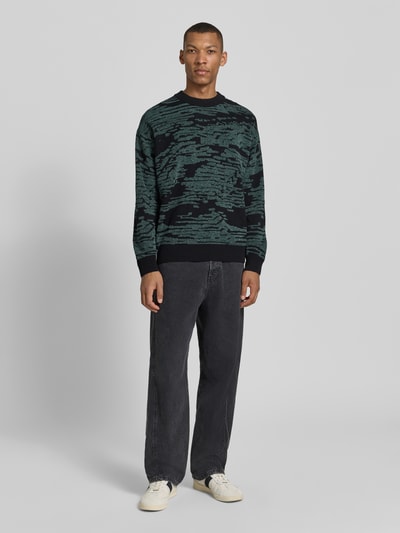 BOSS Orange Krój regular fit sweter dzianinowy z graficznym wzorem żakardowym model 'Andscape' Czarny 1