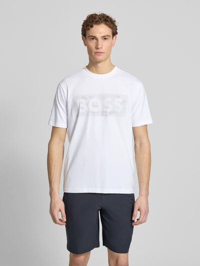 BOSS Green Regular Fit T-Shirt aus Baumwoll-Mix Modell 'TS_GLOBE LOGOPATTERN' Weiss 4