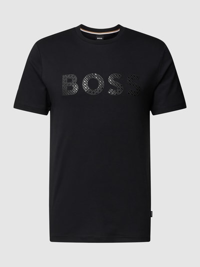 BOSS T-shirt z detalem z logo model ‘Tiburt’ Metaliczny czarny 2