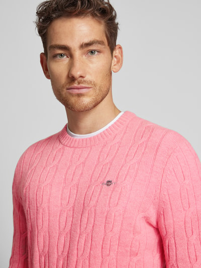 Gant Strickpullover mit Zopfmuster Pink Melange 3