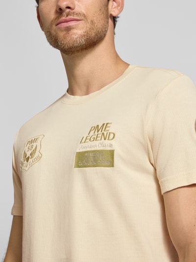 PME Legend T-Shirt mit Logo- und Motiv-Stitchings Modell 'ON' Offwhite 3