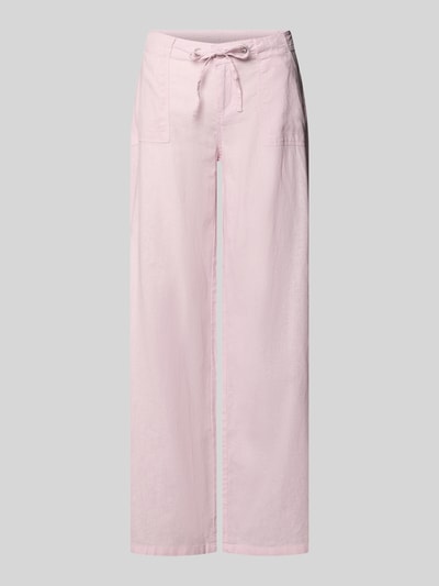 Produktfoto, Mid Waist Hose aus Leinen-Baumwoll-Mix von Gina Tricot in zartem Rosa, weites Bein, Eingrifftaschen, Tunnelzug, glatte Textur