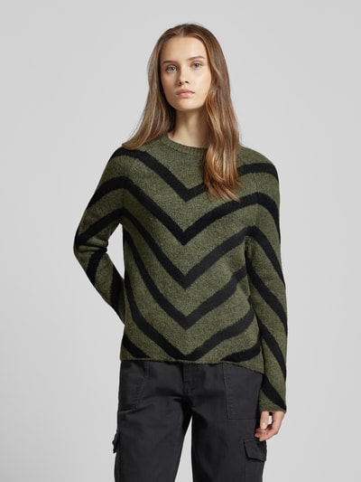 Only Gebreide pullover met ronde hals, model 'ELIZA' Olijfgroen gemêleerd - 4