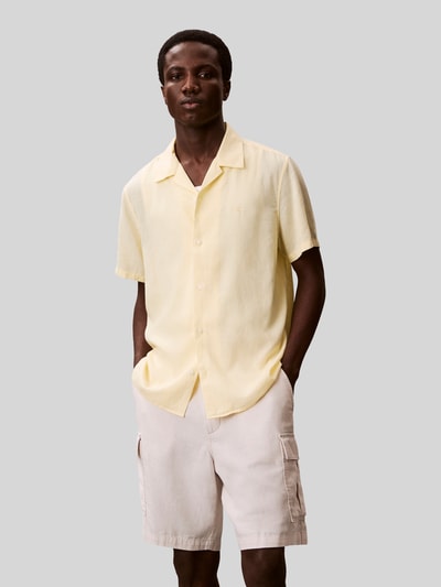CK Calvin Klein regular fit vrijetijdsoverhemd van mix van linnen en lyocell Lichtgeel - 4