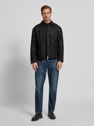 Jack & Jones Premium Lederjacke mit Zweiwege-Reißverschluss Modell 'LEWIS' Black 1