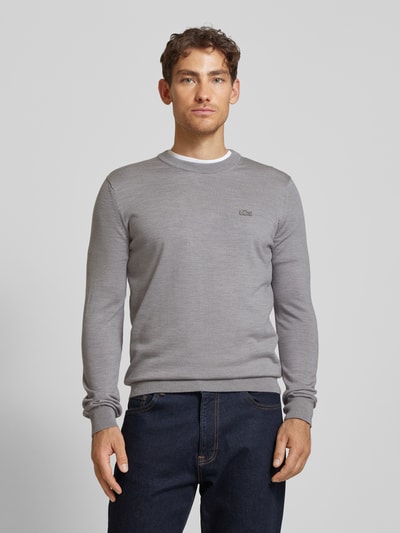 Lacoste Gebreide pullover van zuivere wol met logopatch Lichtgrijs gemêleerd - 4