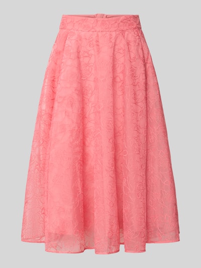 Produktfoto, spódnica midi z haftem na całej powierzchni o kwiatowym wzorze w odcieniach różu, Linia a, halka pod spódnicę, model 'Krizie' od Ted Baker, Szerokość w rozmiarze 36: 38 cm, całkowita długość: 80 cm