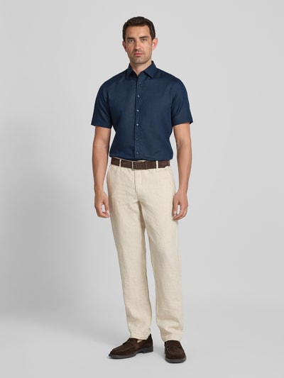 Jake*s Slim Fit Leinenhemd mit Knopfleiste Marine 1