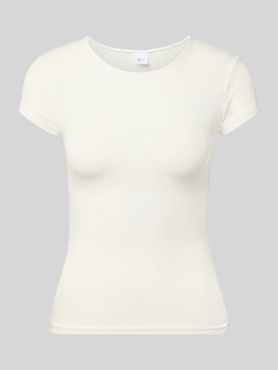 Produktfoto, Slim Fit T-Shirt aus Modal-Mix von Gina Tricot, damski t-shirt z elastyczną mieszanką modalu, krój slim fit, okrągły dekolt, krótki rękaw, długość tyłu w rozmiarze S: 54 cm, gładka tekstura, jasny kolor