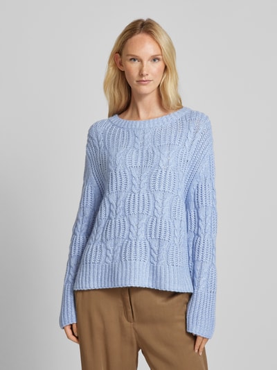 Tom Tailor Loose Fit Strickpullover mit Zopfstrickmuster und Seitenschlitzen Hellblau 4