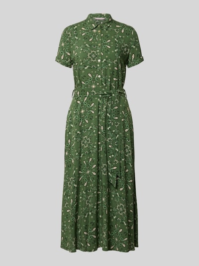 Produktfoto, Hemdblusenkleid aus Viskose mit Bindegürtel von Christian Berg Woman Selection in Grün mit Allover-Look, taillierter Schnitt.