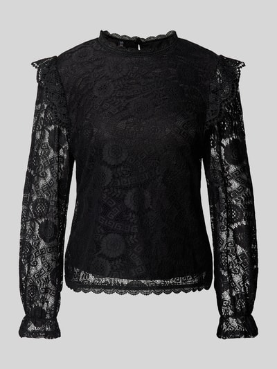 Pieces Blouse met lange mouwen en kant, model 'COLLINE' Zwart - 2