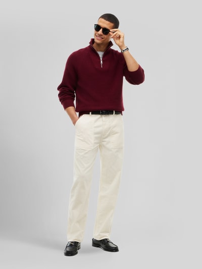 Tommy Hilfiger Regular Fit Troyer mit Woll-Baumwoll-Anteil  Bordeaux 1