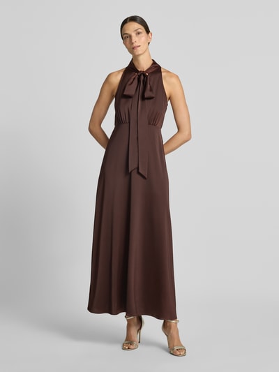 YAS Maxikleid aus Satin Modell 'Thea' Mittelbraun 4