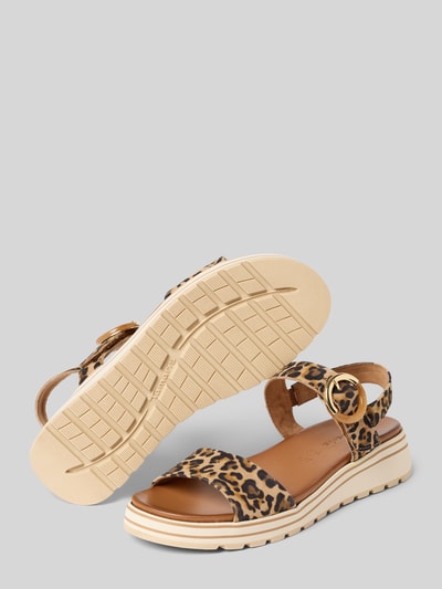 Produktfoto, Sandalen aus echtem Leder von Tamaris im Animal Print, flache Sohle, Dornschließe, profilierte Sohle, Allover-Muster, Nubuk-Textur