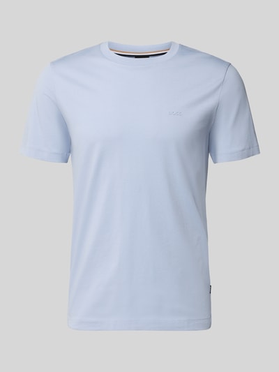 Produktfoto, Regular Fit T-Shirt aus reiner Baumwolle Modell 'THOMPSON' von BOSS in Hellblau, unifarben, Rundhals, Label Print, glatte Textur.
