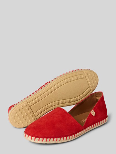 Produktfoto, Espadrilles aus Leder mit Label-Patch Modell 'CARMEN' von Verbenas in Rot, strukturierte beige Sohle, abgerundete Form, Größe 40, Damen