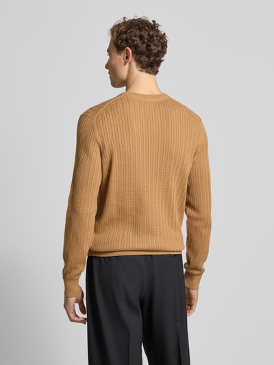 Christian Berg Men Strickpullover mit gerippten Abschlüssen Cognac 5
