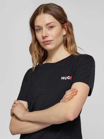 HUGO T-shirt met labelprint, model 'NIKKA' Zwart - 3