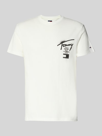 Produktfoto, Regular Fit T-Shirt aus reiner Baumwolle von Tommy Jeans in Optik: unifarben, Label Print, Rundhals, kurzarm, gerade, Webware