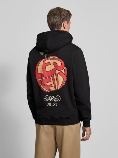 Les Deux Hoodie met labelprint en kangoeroezak Zwart - 5