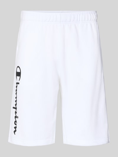 Produktfoto, Shorts mit Logo-Print und -Stitching von CHAMPION in Weiß, lockerer Schnitt aus Baumwoll-Mix, sichtbarer Logo-Print, elastischer Bund