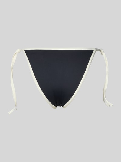 Produktfoto, Bikini-Slip mit Schnürung und Label-Applikation Modell 'NIKI' von Guess, dunkelblauer Material-Mix mit Stretch-Anteil, körpernahe Passform