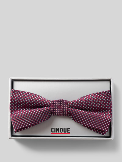 Produktfoto, Fliege aus reiner Seide Modell 'Simone' von CINQUE in Weinrot mit feinem Strukturmuster, in Geschenkbox, stilvoller Herren-Accessoire.
