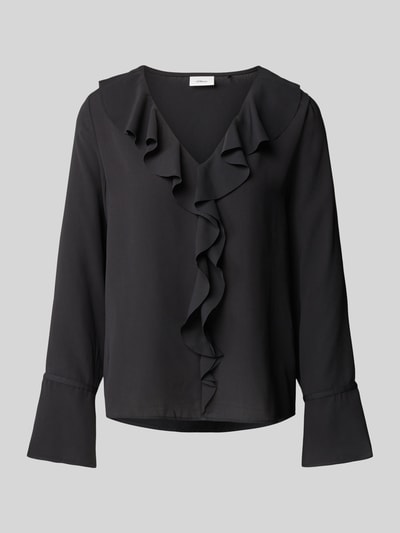 s.Oliver BLACK LABEL Regular fit blouse met volants en V-hals  Zwart - 1