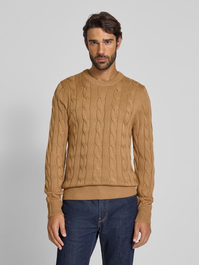 Matinique Gebreide pullover met kabelpatroon en ronde hals Camel - 4