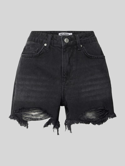 Review Korte regular fit jeans in destroyed-look Zwart - 2