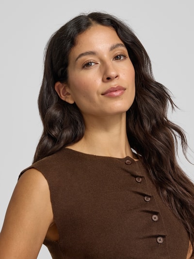 SUNCOO PARIS Gebreid shirt met ruches, model 'PAGNI' Donkerbruin - 3