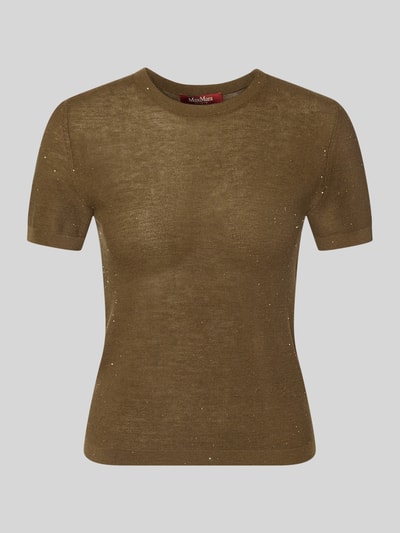 Produktfoto, Regular Fit Strick-Shirt aus Seiden-Woll-Mix Modell 'MSTLEPRE' von Max Mara Studio, efekt: jednolity kolor, aplikacja z mini cekinami, okrągły dekolt, krótki rękaw, prążkowane wykończenia, drobny splot, mieszanka jedwabiu i wełny
