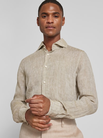 JOOP! Collection Slim Fit Business-Hemd aus Leinen mit Haifischkragen Modell 'Pai' Khaki 3