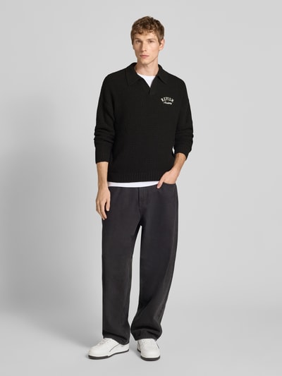 REVIEW Gebreide pullover met labelstitching Zwart - 1