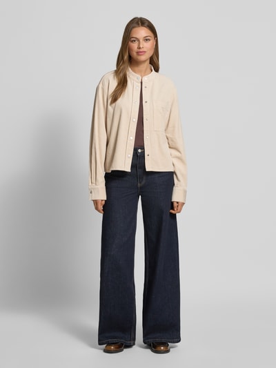 OPUS Bluzka koszulowa o kroju relaxed fit z kieszenią na piersi model ‘Falve’ Beżowy 1